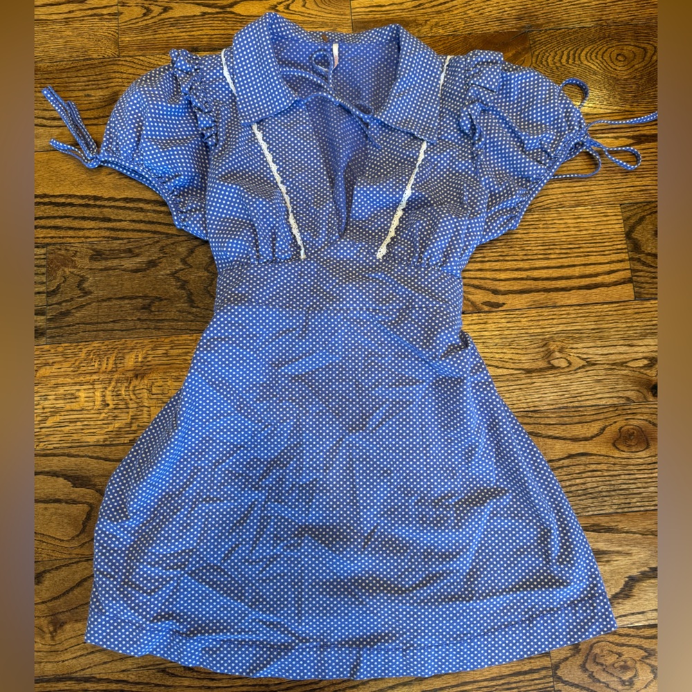 Free People Women’s Blue Polka Dot Dress - Medium
